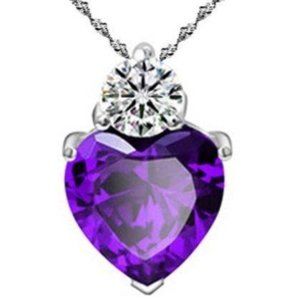 White Gold Plated Amethyst Heart Cut AAAAA CZ Necklace